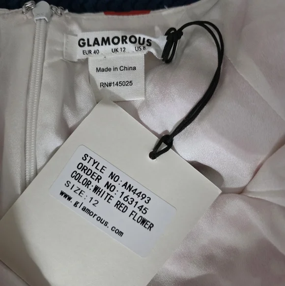 Nwt Glamorous Women's Red Mini Dresses Tie Puff Sleeve Floral Mini Dress Size 12 - Picture 16 of 16